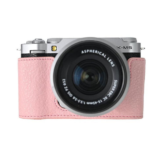 For FUJIFILM X-M5 Retro Litchi Texture Leather Full Body Camera Case Bag with Strap(Pink) - Leather Bag by buy2fix | Online Shopping UK | buy2fix