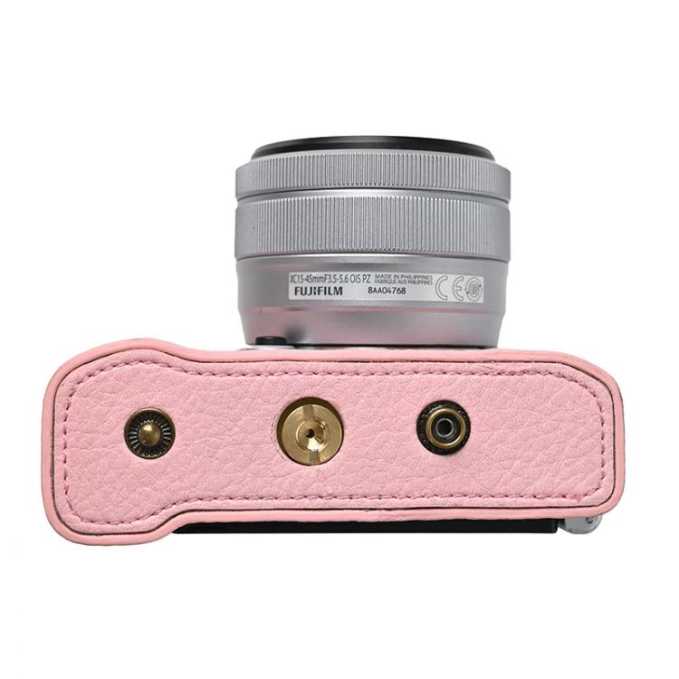 For FUJIFILM X-M5 Retro Litchi Texture Leather Full Body Camera Case Bag with Strap(Pink) - Leather Bag by buy2fix | Online Shopping UK | buy2fix