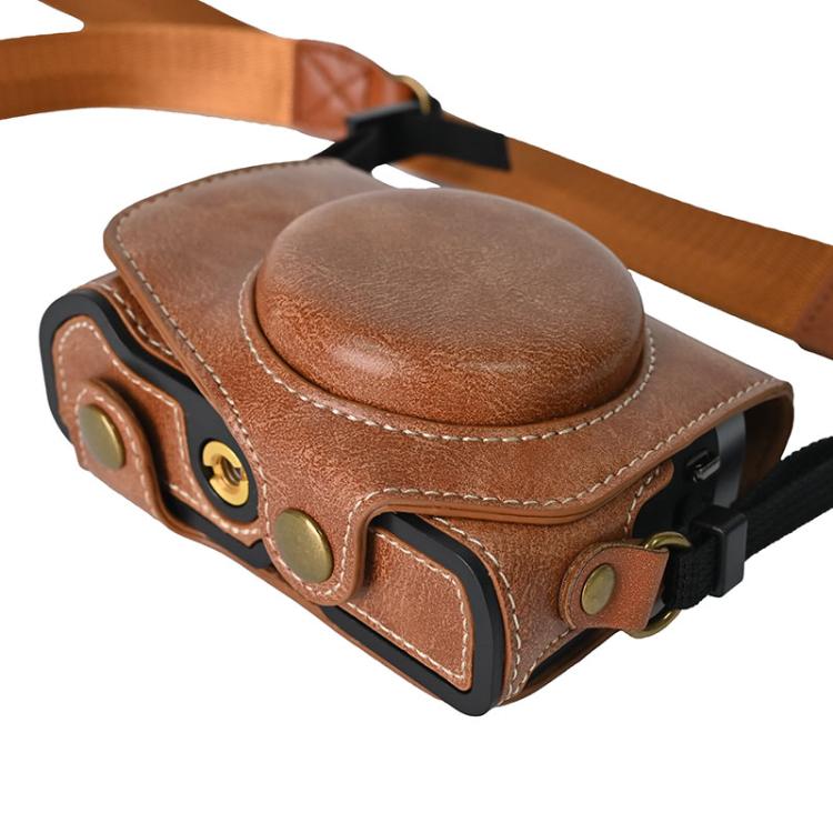 For Canon G7 X Mark III / G7X3 Retro Pull Up Leather Full Body Camera Case Bag with Strap(Brown) - Leather Bag by buy2fix | Online Shopping UK | buy2fix