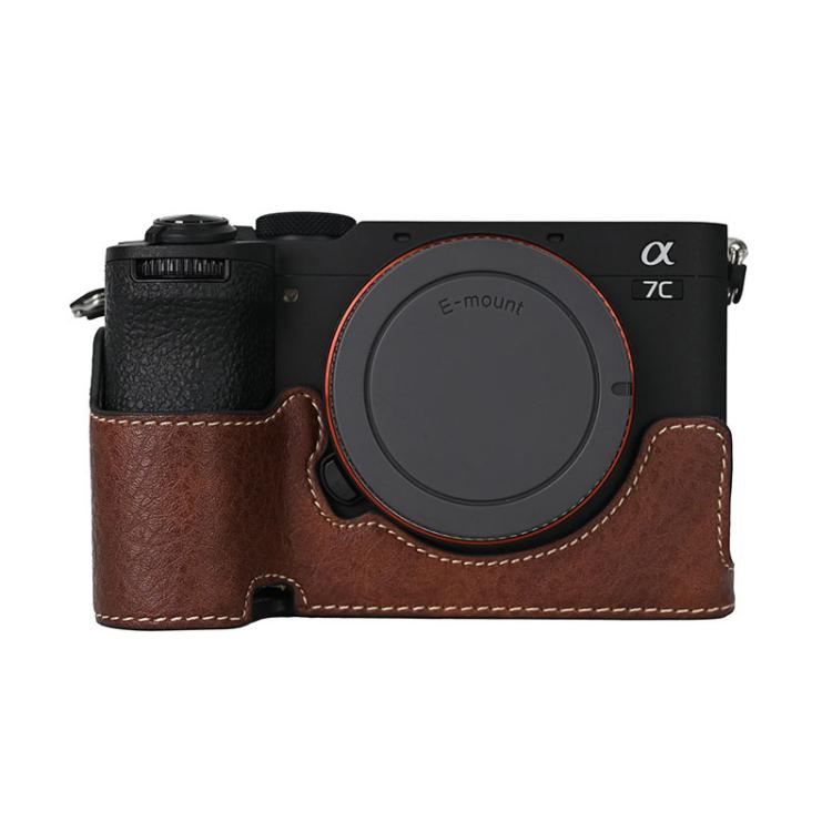 For Sony ILCE-7CM2 / Alpha 7C II Litchi Texture PU Leather Camera Half Case Base(Coffee) - Half Case by buy2fix | Online Shopping UK | buy2fix