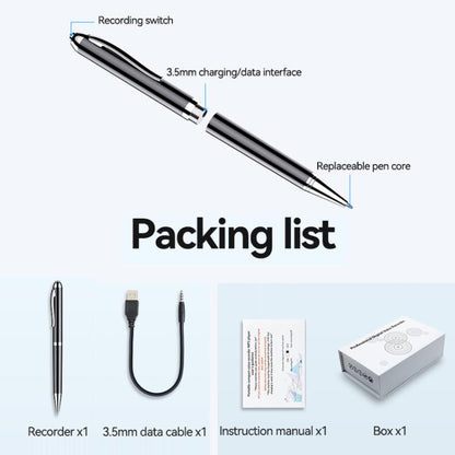 JNN Q90A Smart AI Voice Recording Pen Support APP Control, Memory:128GB(Black) - Recording Pen by JNN | Online Shopping UK | buy2fix