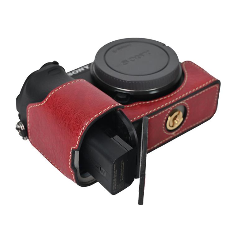 For Sony ILCE-6400 / A6300 / A6200 Litchi Texture PU Leather Camera Half Case Base(Wine Red) - Half Case by buy2fix | Online Shopping UK | buy2fix
