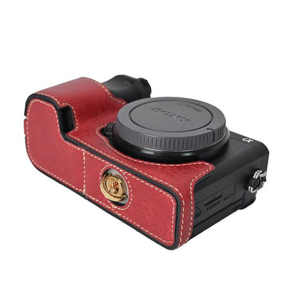 For Sony ILCE-6400 / A6300 / A6200 Litchi Texture PU Leather Camera Half Case Base(Wine Red) - Half Case by buy2fix | Online Shopping UK | buy2fix
