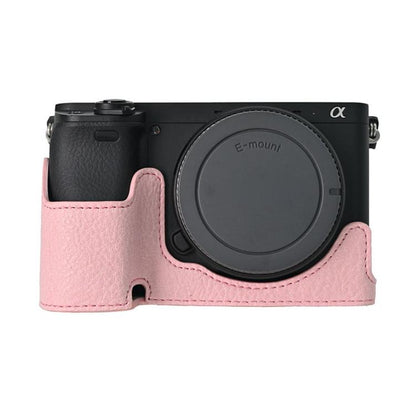 For Sony ILCE-6400 / A6300 / A6200 Litchi Texture PU Leather Camera Half Case Base(Pink) - Half Case by buy2fix | Online Shopping UK | buy2fix
