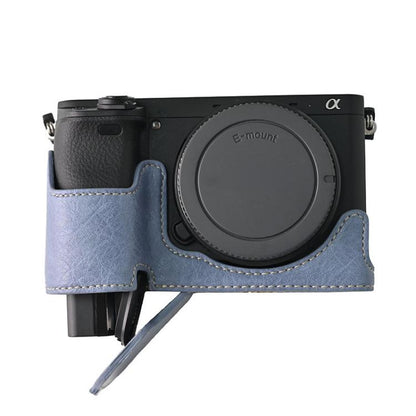 For Sony ILCE-6400 / A6300 / A6200 Litchi Texture PU Leather Camera Half Case Base(Blue) - Half Case by buy2fix | Online Shopping UK | buy2fix