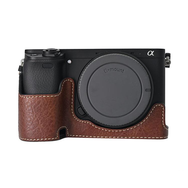 For Sony ILCE-6400 / A6300 / A6200 Litchi Texture PU Leather Camera Half Case Base(Coffee) - Half Case by buy2fix | Online Shopping UK | buy2fix