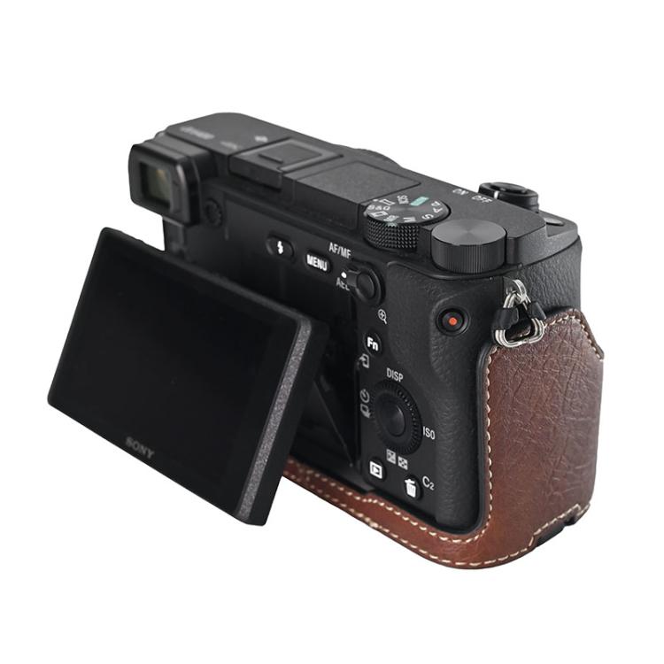 For Sony ILCE-6400 / A6300 / A6200 Litchi Texture PU Leather Camera Half Case Base(Coffee) - Half Case by buy2fix | Online Shopping UK | buy2fix