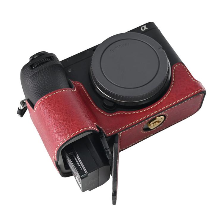 For Sony ILCE-6700 / A6700 Litchi Texture PU Leather Camera Half Case Base(Wine Red) - Half Case by buy2fix | Online Shopping UK | buy2fix