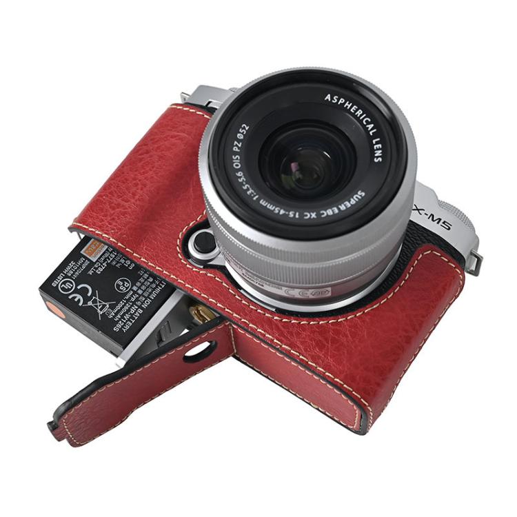 For FUJIFILM X-M5 Litchi Texture PU Leather Camera Half Case Base(Wine Red) - Half Case by buy2fix | Online Shopping UK | buy2fix