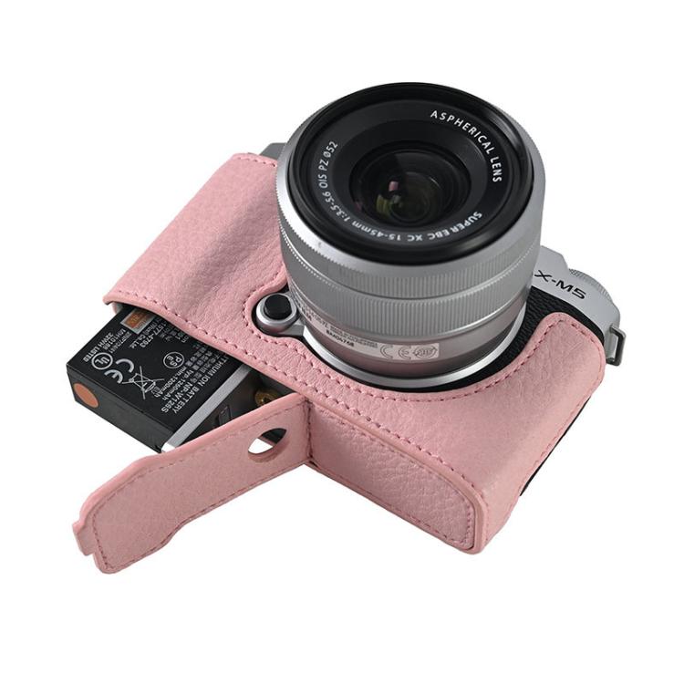 For FUJIFILM X-M5 Litchi Texture PU Leather Camera Half Case Base(Pink) - Half Case by buy2fix | Online Shopping UK | buy2fix