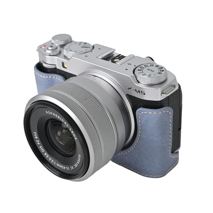 For FUJIFILM X-M5 Litchi Texture PU Leather Camera Half Case Base(Blue) - Half Case by buy2fix | Online Shopping UK | buy2fix