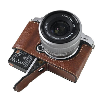 For FUJIFILM X-M5 Litchi Texture PU Leather Camera Half Case Base(Coffee) - Half Case by buy2fix | Online Shopping UK | buy2fix