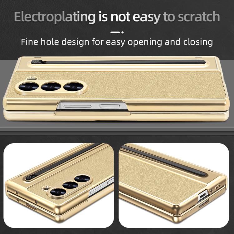 For Samsung Galaxy Z Fold6 5G VIETAO Electroplating Integrated Pen Slot Folding PU Phone Case with Stylus(Gold) - Galaxy Z Fold6 5G Cases by VIETAO | Online Shopping UK | buy2fix