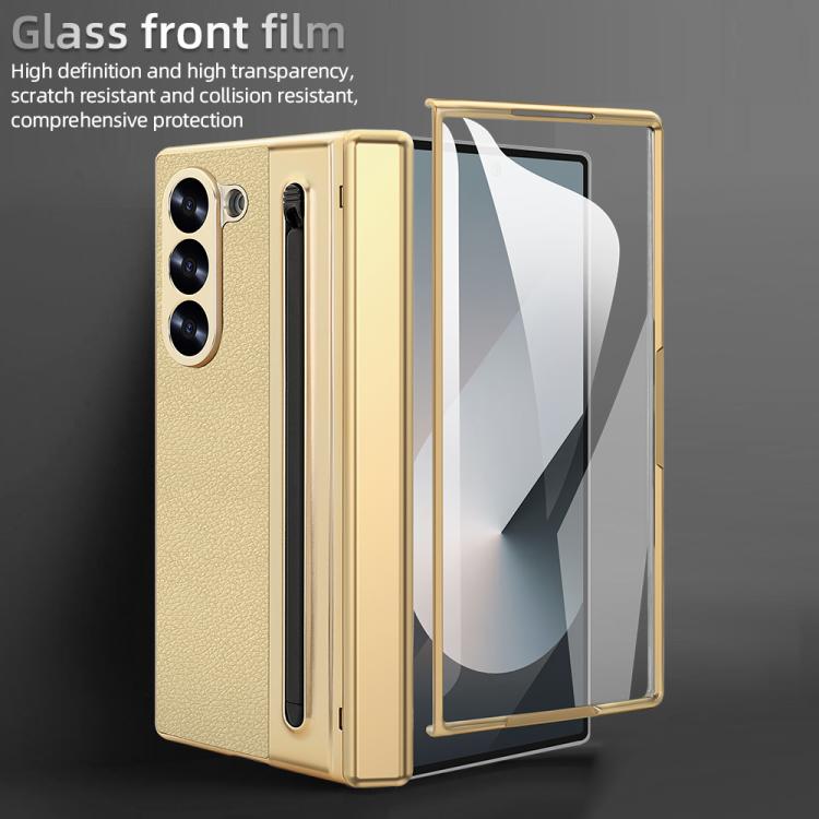 For Samsung Galaxy Z Fold6 5G VIETAO Electroplating Integrated Pen Slot Folding PU Phone Case with Stylus(Gold) - Galaxy Z Fold6 5G Cases by VIETAO | Online Shopping UK | buy2fix