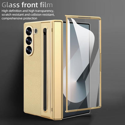 For Samsung Galaxy Z Fold6 5G VIETAO Electroplating Integrated Pen Slot Folding PU Phone Case with Stylus(Gold) - Galaxy Z Fold6 5G Cases by VIETAO | Online Shopping UK | buy2fix