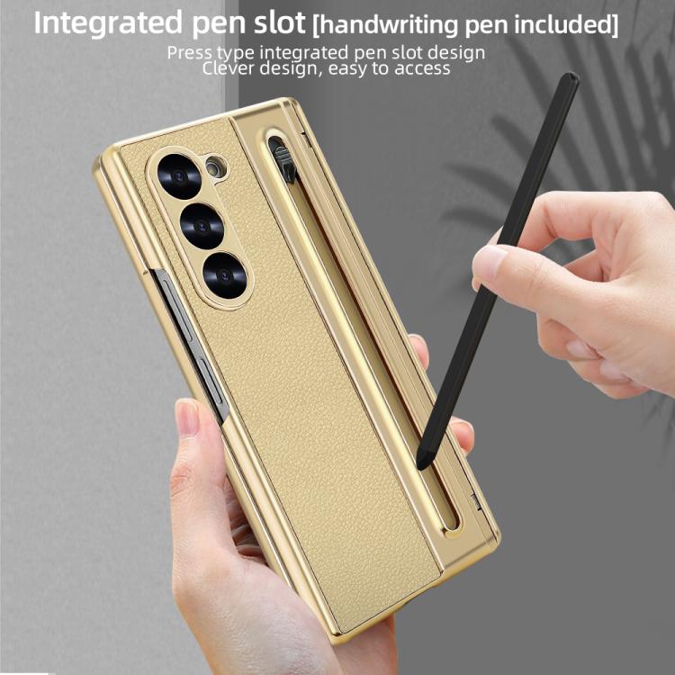 For Samsung Galaxy Z Fold6 5G VIETAO Electroplating Integrated Pen Slot Folding PU Phone Case with Stylus(Gold) - Galaxy Z Fold6 5G Cases by VIETAO | Online Shopping UK | buy2fix