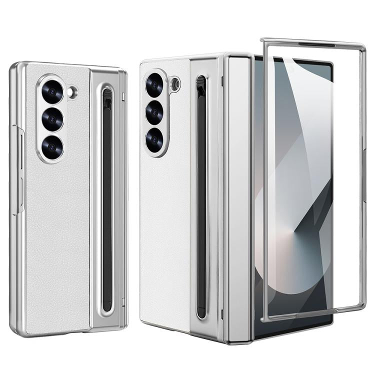 For Samsung Galaxy Z Fold6 5G VIETAO Electroplating Integrated Pen Slot Folding PU Phone Case with Stylus(White) - Galaxy Z Fold6 5G Cases by VIETAO | Online Shopping UK | buy2fix