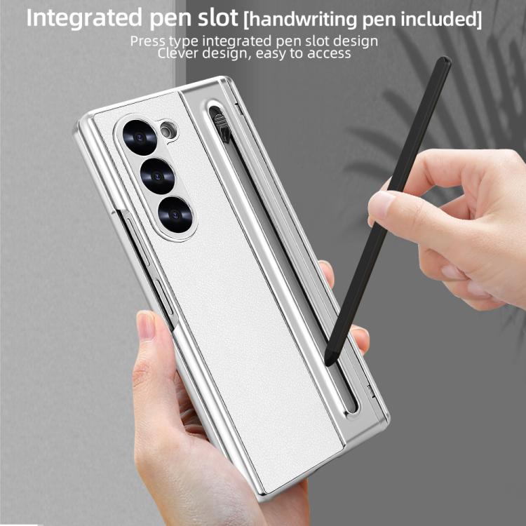 For Samsung Galaxy Z Fold6 5G VIETAO Electroplating Integrated Pen Slot Folding PU Phone Case with Stylus(White) - Galaxy Z Fold6 5G Cases by VIETAO | Online Shopping UK | buy2fix