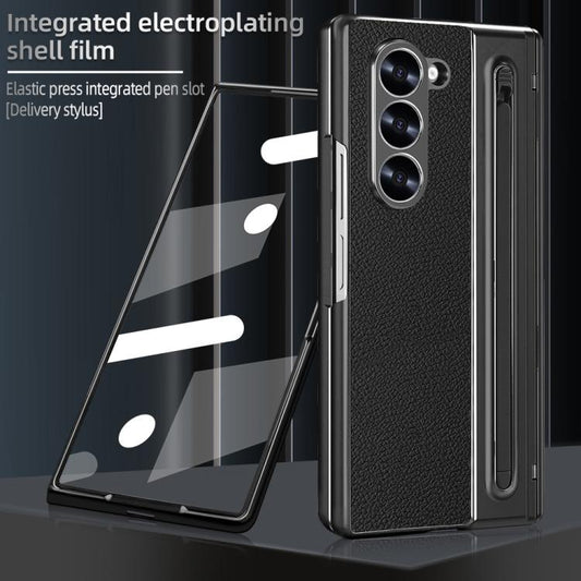 For Samsung Galaxy Z Fold6 5G VIETAO Electroplating Integrated Pen Slot Folding PU Phone Case with Stylus(Black) - Galaxy Z Fold6 5G Cases by VIETAO | Online Shopping UK | buy2fix