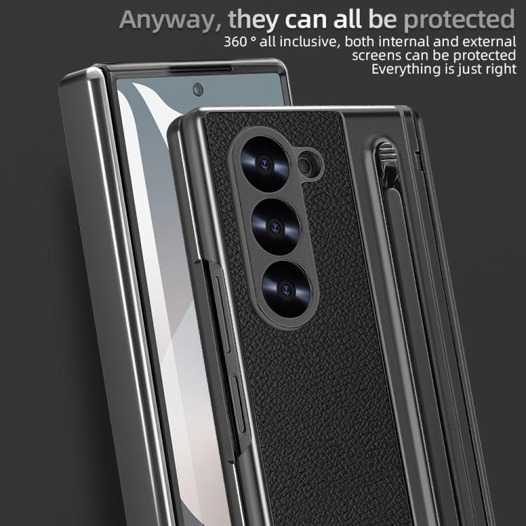 For Samsung Galaxy Z Fold6 5G VIETAO Electroplating Integrated Pen Slot Folding PU Phone Case with Stylus(Black) - Galaxy Z Fold6 5G Cases by VIETAO | Online Shopping UK | buy2fix