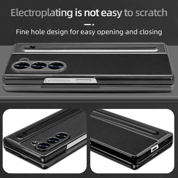For Samsung Galaxy Z Fold6 5G VIETAO Electroplating Integrated Pen Slot Folding PU Phone Case with Stylus(Black) - Galaxy Z Fold6 5G Cases by VIETAO | Online Shopping UK | buy2fix