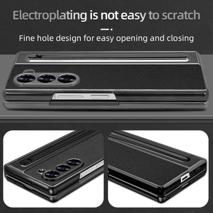 For Samsung Galaxy Z Fold6 5G VIETAO Electroplating Integrated Pen Slot Folding PU Phone Case with Stylus(Black) - Galaxy Z Fold6 5G Cases by VIETAO | Online Shopping UK | buy2fix