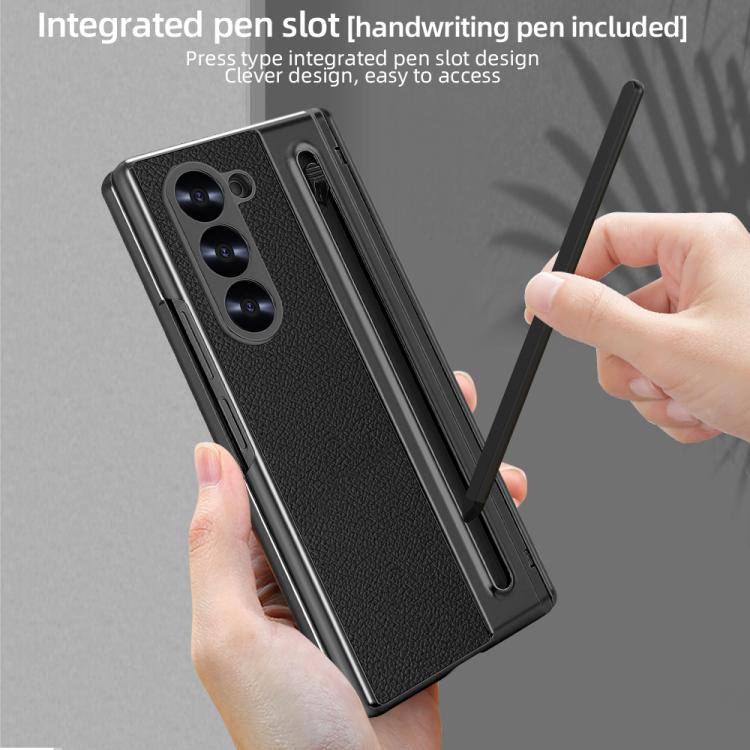 For Samsung Galaxy Z Fold6 5G VIETAO Electroplating Integrated Pen Slot Folding PU Phone Case with Stylus(Black) - Galaxy Z Fold6 5G Cases by VIETAO | Online Shopping UK | buy2fix