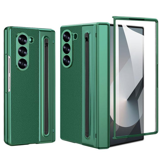 For Samsung Galaxy Z Fold6 5G VIETAO Electroplating Integrated Pen Slot Folding PU Phone Case with Stylus(Green) - Galaxy Z Fold6 5G Cases by VIETAO | Online Shopping UK | buy2fix
