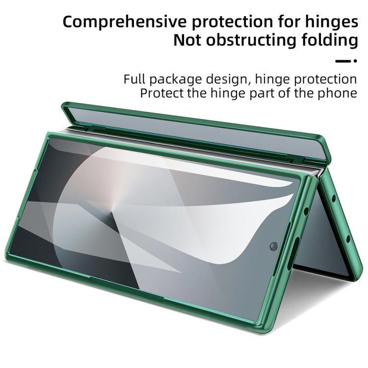 For Samsung Galaxy Z Fold6 5G VIETAO Electroplating Integrated Pen Slot Folding PU Phone Case with Stylus(Green) - Galaxy Z Fold6 5G Cases by VIETAO | Online Shopping UK | buy2fix
