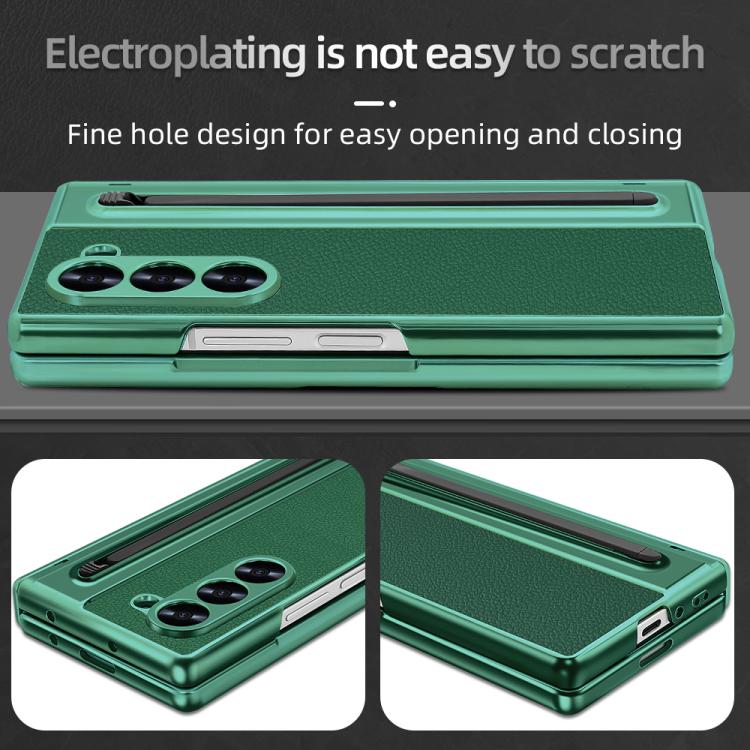 For Samsung Galaxy Z Fold6 5G VIETAO Electroplating Integrated Pen Slot Folding PU Phone Case with Stylus(Green) - Galaxy Z Fold6 5G Cases by VIETAO | Online Shopping UK | buy2fix