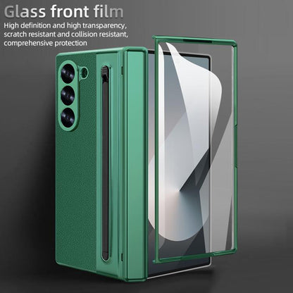 For Samsung Galaxy Z Fold6 5G VIETAO Electroplating Integrated Pen Slot Folding PU Phone Case with Stylus(Green) - Galaxy Z Fold6 5G Cases by VIETAO | Online Shopping UK | buy2fix