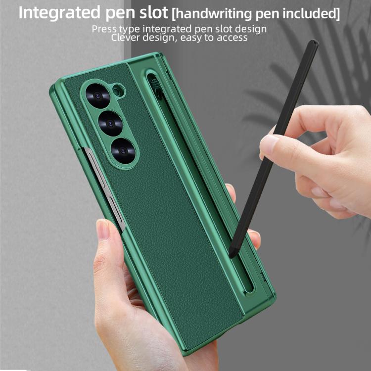 For Samsung Galaxy Z Fold6 5G VIETAO Electroplating Integrated Pen Slot Folding PU Phone Case with Stylus(Green) - Galaxy Z Fold6 5G Cases by VIETAO | Online Shopping UK | buy2fix