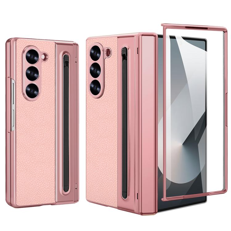 For Samsung Galaxy Z Fold6 5G VIETAO Electroplating Integrated Pen Slot Folding PU Phone Case with Stylus(Pink) - Galaxy Z Fold6 5G Cases by VIETAO | Online Shopping UK | buy2fix