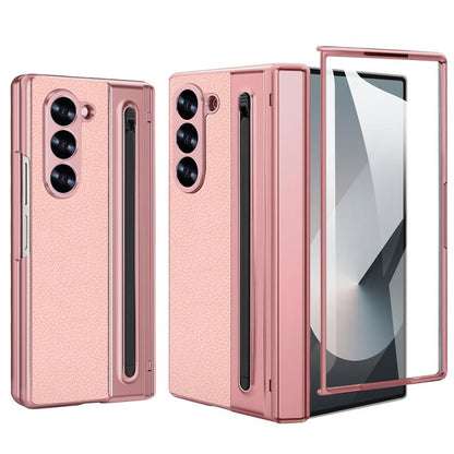 For Samsung Galaxy Z Fold6 5G VIETAO Electroplating Integrated Pen Slot Folding PU Phone Case with Stylus(Pink) - Galaxy Z Fold6 5G Cases by VIETAO | Online Shopping UK | buy2fix