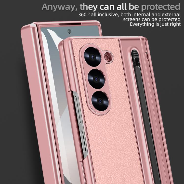 For Samsung Galaxy Z Fold6 5G VIETAO Electroplating Integrated Pen Slot Folding PU Phone Case with Stylus(Pink) - Galaxy Z Fold6 5G Cases by VIETAO | Online Shopping UK | buy2fix