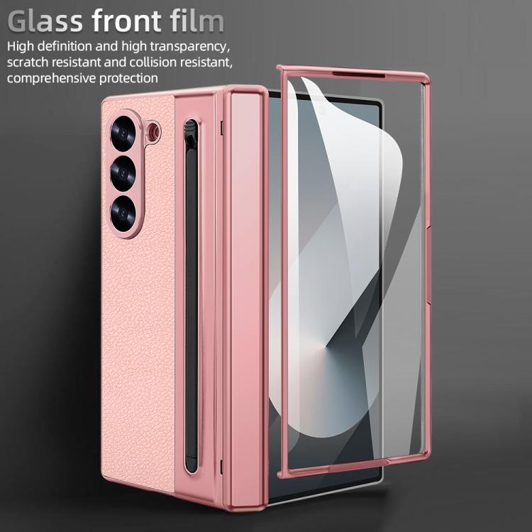 For Samsung Galaxy Z Fold6 5G VIETAO Electroplating Integrated Pen Slot Folding PU Phone Case with Stylus(Pink) - Galaxy Z Fold6 5G Cases by VIETAO | Online Shopping UK | buy2fix
