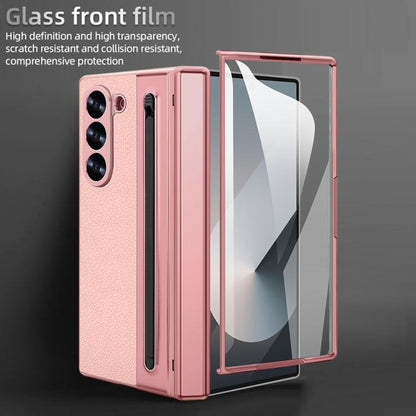 For Samsung Galaxy Z Fold5 5G VIETAO Electroplating Integrated Pen Slot Folding PU Phone Case with Stylus(Pink) - Galaxy Z Fold5 Cases by VIETAO | Online Shopping UK | buy2fix
