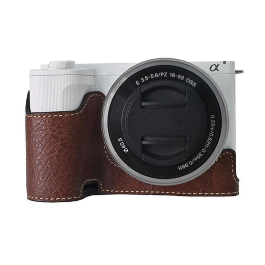 For Sony Alpha ZV-E10 II / ZV-E10M2 Litchi Texture PU Leather Camera Half Case Base(Coffee) - Half Case by buy2fix | Online Shopping UK | buy2fix