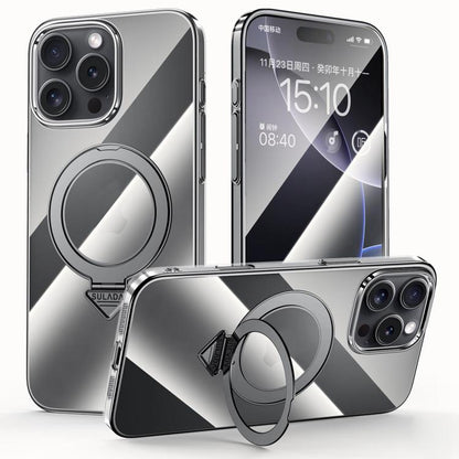 For iPhone 16 Pro Max SULADA Electroplated Transparent MagSafe Holder Phone Case(Black) - iPhone 16 Pro Max Cases by SULADA | Online Shopping UK | buy2fix
