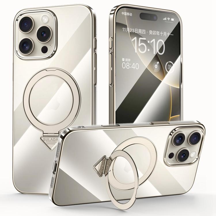For iPhone 16 Pro SULADA Electroplated Transparent MagSafe Holder Phone Case(Grey) - iPhone 16 Pro Cases by SULADA | Online Shopping UK | buy2fix