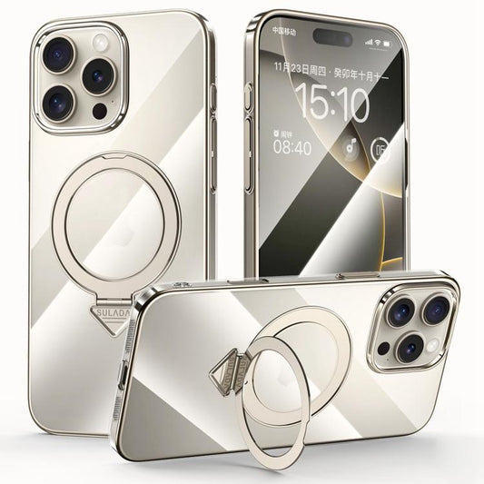 For iPhone 16 Pro SULADA Electroplated Transparent MagSafe Holder Phone Case(Grey) - iPhone 16 Pro Cases by SULADA | Online Shopping UK | buy2fix