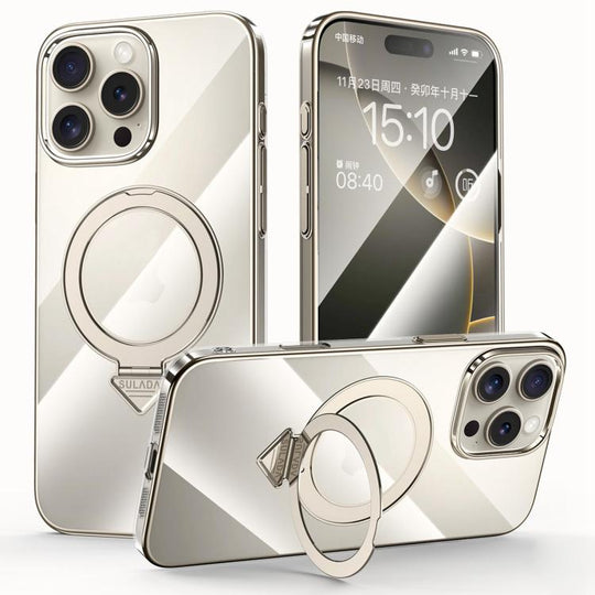 For iPhone 16 Pro SULADA Electroplated Transparent MagSafe Holder Phone Case(Grey)