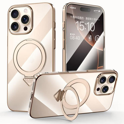 For iPhone 16 Pro SULADA Electroplated Transparent MagSafe Holder Phone Case(Gold) - iPhone 16 Pro Cases by SULADA | Online Shopping UK | buy2fix