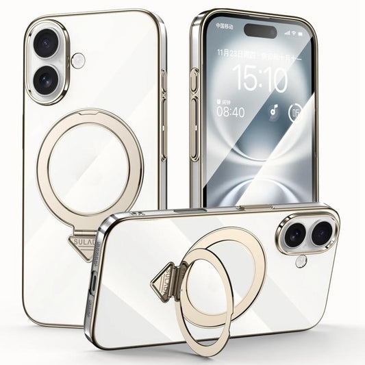 For iPhone 16 Plus SULADA Electroplated Transparent MagSafe Holder Phone Case(Grey) - iPhone 16 Plus Cases by SULADA | Online Shopping UK | buy2fix