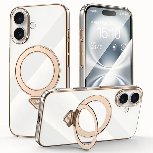 For iPhone 16 Plus SULADA Electroplated Transparent MagSafe Holder Phone Case(Gold) - iPhone 16 Plus Cases by SULADA | Online Shopping UK | buy2fix