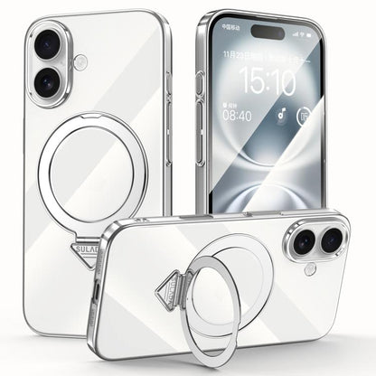 For iPhone 16 SULADA Electroplated Transparent MagSafe Holder Phone Case(Silver) - iPhone 16 Cases by SULADA | Online Shopping UK | buy2fix