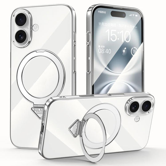 For iPhone 16 SULADA Electroplated Transparent MagSafe Holder Phone Case(Silver)