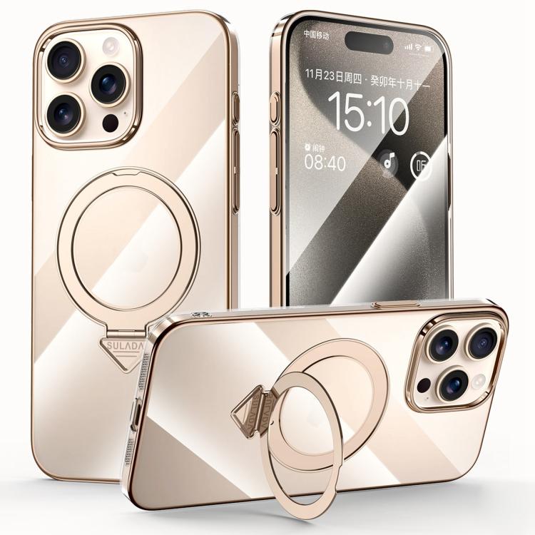 For iPhone 15 Pro SULADA Electroplated Transparent MagSafe Holder Phone Case(Gold) - iPhone 15 Pro Cases by SULADA | Online Shopping UK | buy2fix