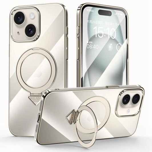 For iPhone 15 SULADA Electroplated Transparent MagSafe Holder Phone Case(Grey) - iPhone 15 Cases by SULADA | Online Shopping UK | buy2fix