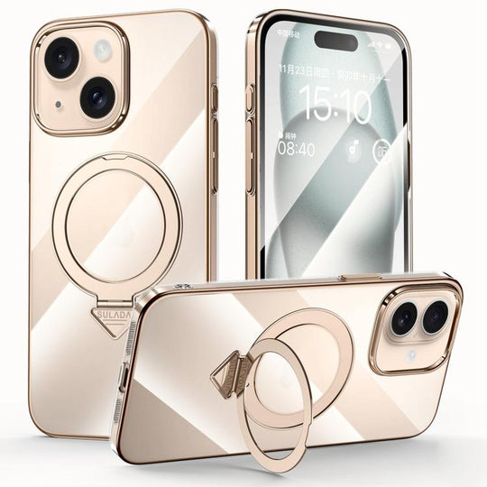 For iPhone 15 SULADA Electroplated Transparent MagSafe Holder Phone Case(Gold)